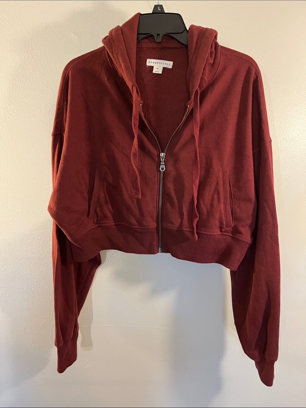 Aeropostale Cropped Zip Hoodie in Deep Wine